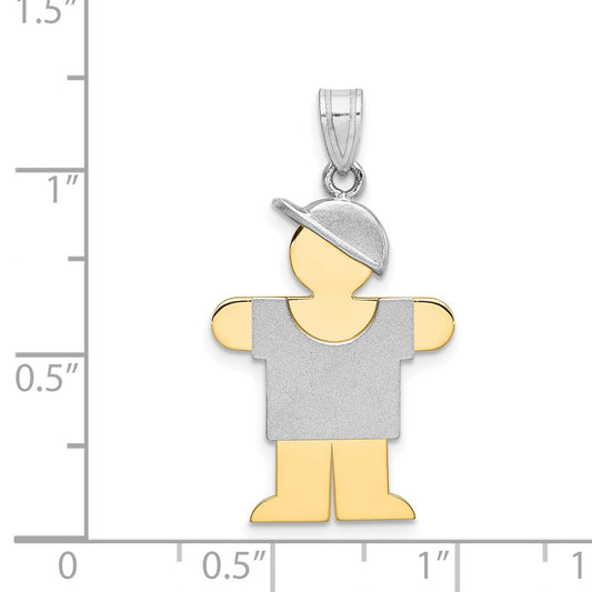 14k Two-tone The Kids Medium Boy with Hat on Right Engravable Hugs Charm