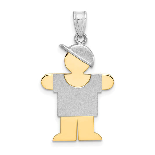 14k Two-tone The Kids Medium Boy with Hat on Right Engravable Hugs Charm