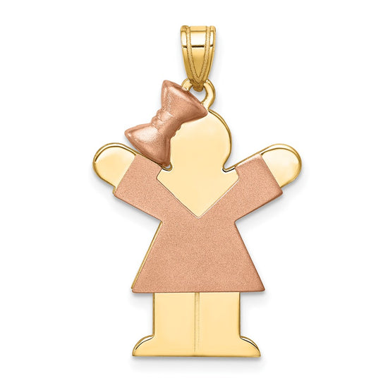 14k Two-tone The Kids Medium Girl with Bow on Left Engravable Love Charm