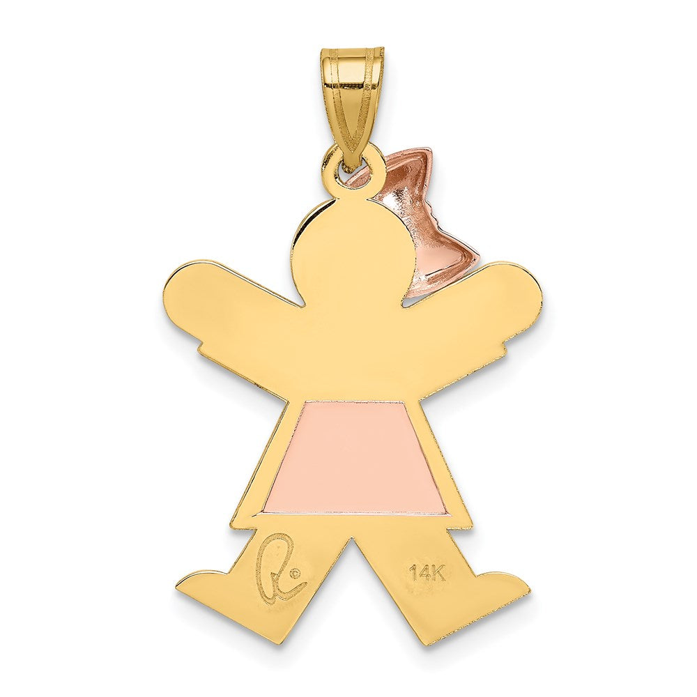 14k Two-tone The Kids Medium Girl with Bow on Left Engravable Joy Charm