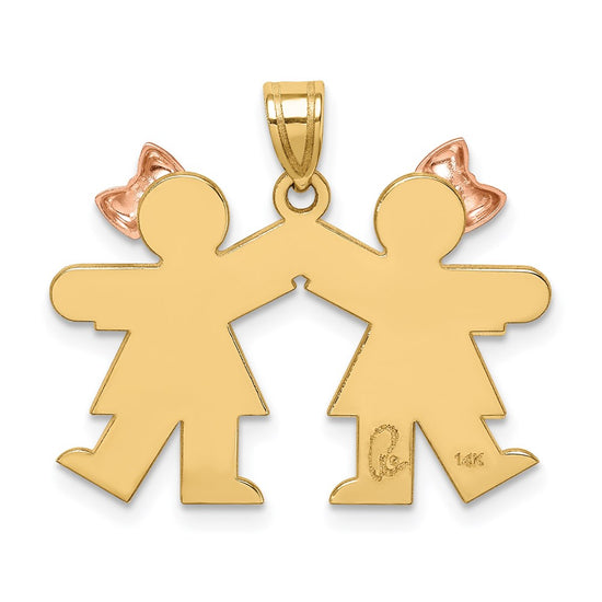 14k Two-tone The Kids Small Double Girls Engravable Kiss Charm