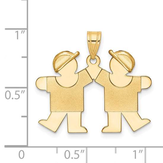 14k The Kids Solid Engravable Small Double Boys Kiss Charm