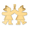 14k The Kids Solid Engravable Medium Double Girls with Bows Kiss Charm