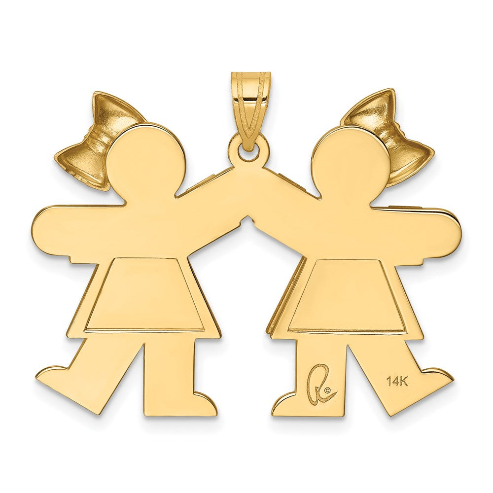 14k The Kids Solid Engravable Medium Double Girls with Bows Kiss Charm