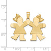 14k The Kids Solid Engravable Medium Double Girls with Bows Kiss Charm