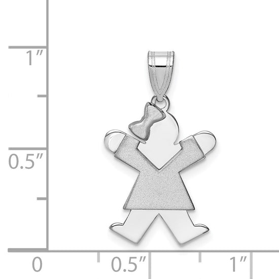 14k White Gold The Kids Small Girl with Bow on Left Engravable Joy Charm