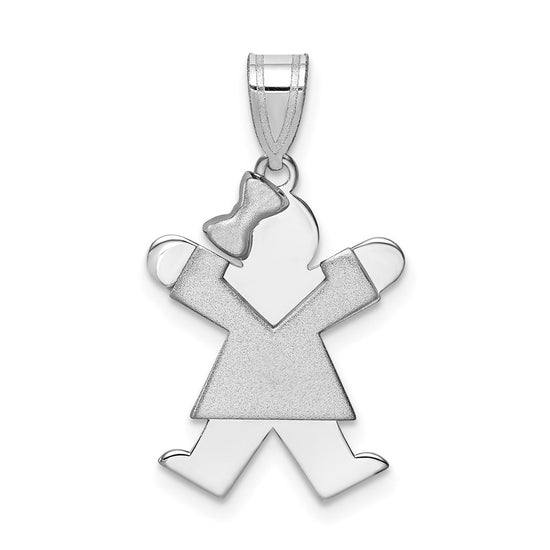 14k White Gold The Kids Small Girl with Bow on Left Engravable Joy Charm