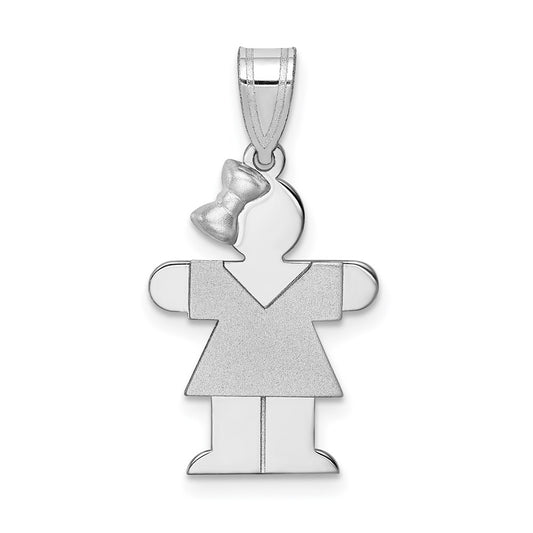 14k White Gold The Kids Small Girl with Bow on Left Engravable Hugs Charm