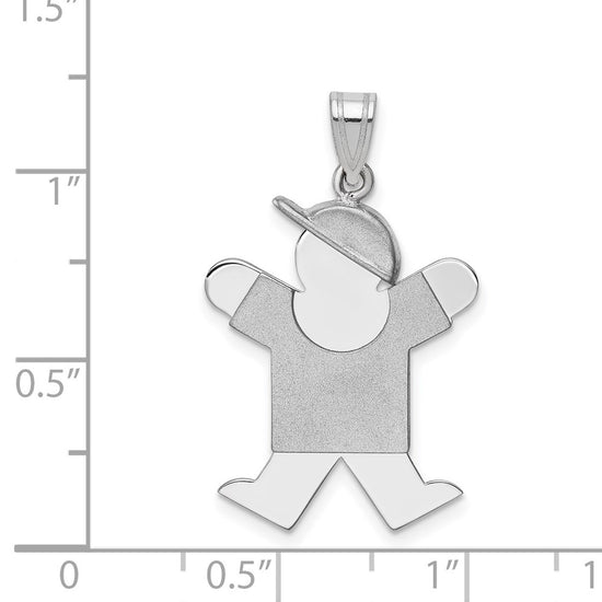 14k White Gold The Kids Medium Boy with Hat on Right Engravable Joy Charm