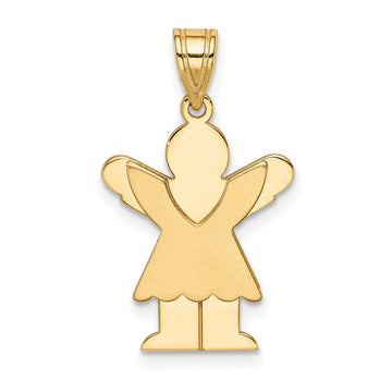 14k The Kids Solid Satin Small Girl with Ruffles Engravable Love Charm