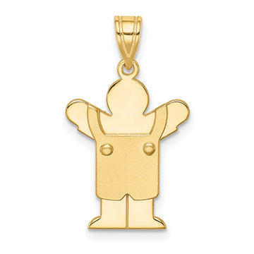 14k The Kids Solid Satin Small Boy in Overalls Engravable Love Charm