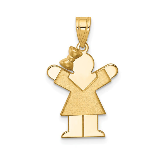 14k The Kids Solid Engravable Small Girl with Bow on Left Love Charm