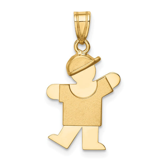 14k The Kids Solid Engravable Small Boy with Hat on Left Kiss Charm