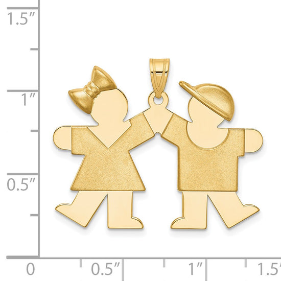 14k The Kids Solid Engravable Medium Girl on Left and Boy on Right Kiss Charm