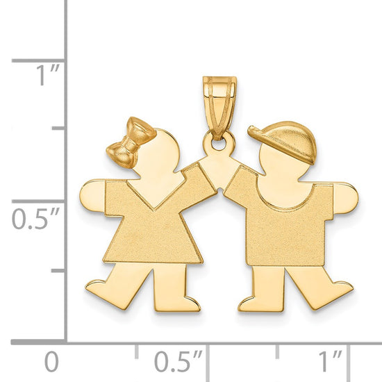 14k The Kids Solid Engravable Small Girl on Left and Boy on Right Kiss Charm