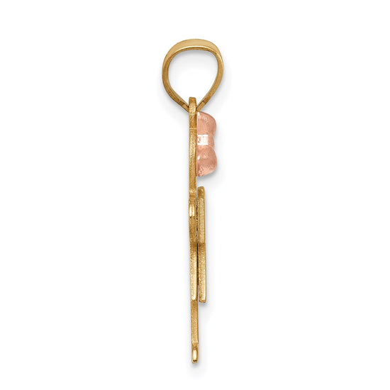 14k Two-tone The Kids Small Girl with Bow on Left Engravable Hugs Charm