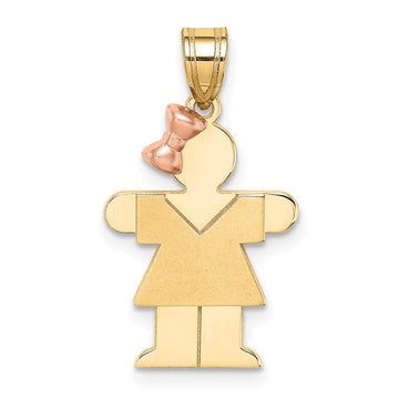 14k Two-tone The Kids Small Girl with Bow on Left Engravable Hugs Charm