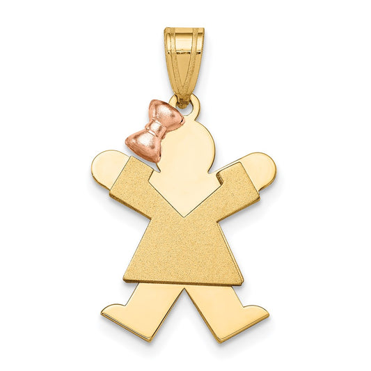 14k Two-tone The Kids Small Girl with Bow on Left Engravable Joy Charm