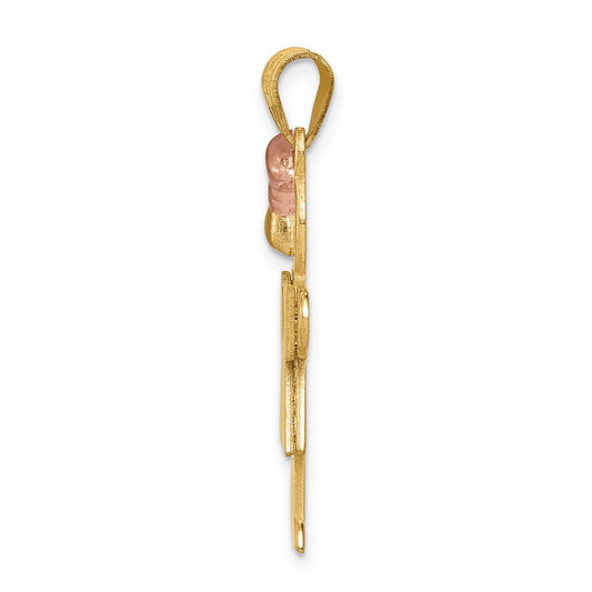 14k Two-tone The Kids Medium Girl with Bow on Left Engravable Hugs Charm