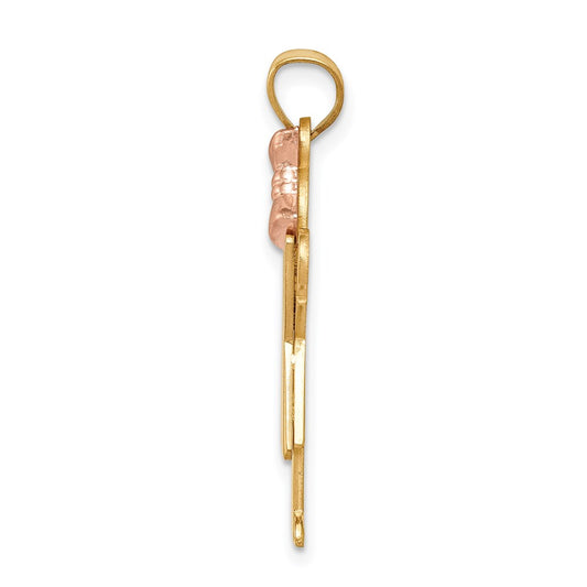 14k Two-tone The Kids Medium Girl with Ruffles and Bow on Right Engravable Love Charm