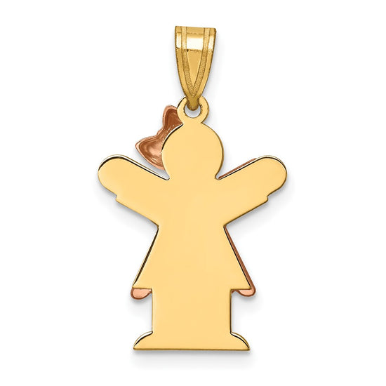 14k Two-tone The Kids Small Girl with Ruffles and Bow on Right Engravable Love Charm