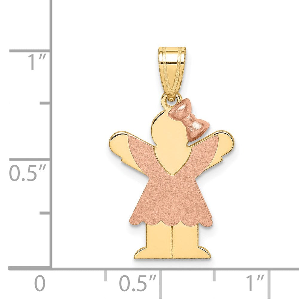 14k Two-tone The Kids Small Girl with Ruffles and Bow on Right Engravable Love Charm