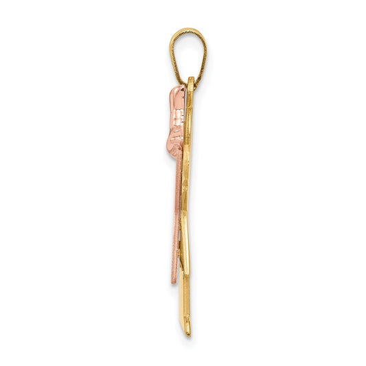 14k Two-tone The Kids Medium Girl with Ruffles and Bow on Right Engravable Love Charm