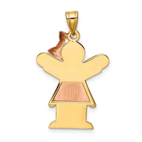 14k Two-tone The Kids Medium Girl with Ruffles and Bow on Right Engravable Love Charm