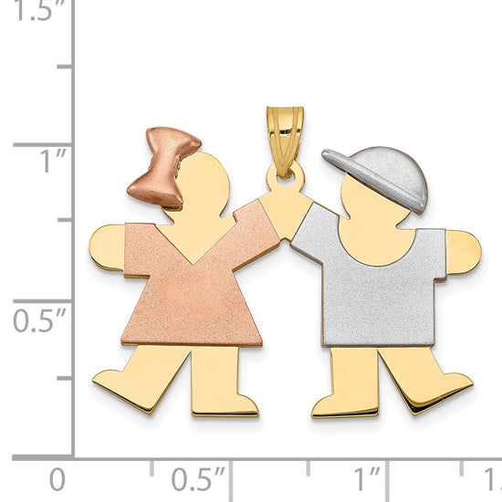 14k Tri-color The Kids Medium Girl on Left and Boy on Right Engravable Kiss Charm