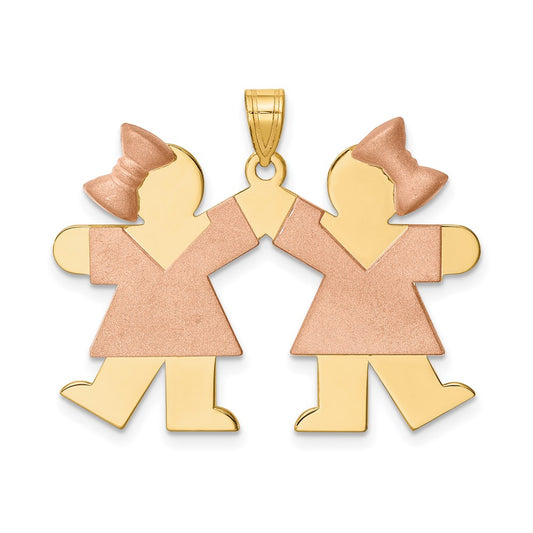 14k Two-tone The Kids Medium Double Girls Engravable Kiss Charm