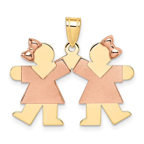 14k Two-tone The Kids Small Double Girls Engravable Kiss Charm