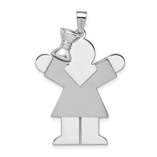14k White Gold The Kids Large Girl with Ruffles and Bow on Left Engravable Love Charm