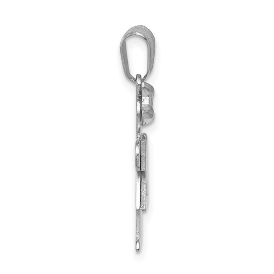 14k White Gold The Kids Small Girl with Bow on Left AA Diamond Hugs Charm