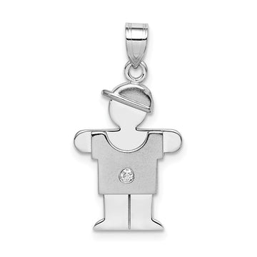 14k White Gold The Kids Small Boy with Hat on Right AA Diamond Hugs Charm
