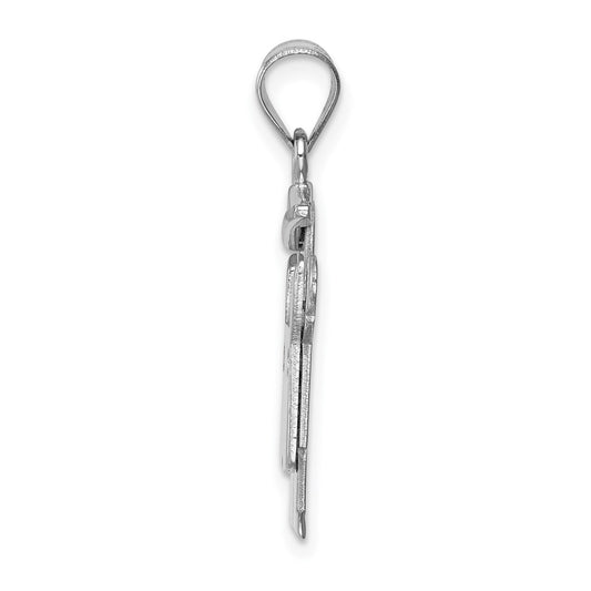14k White Gold The Kids Small Boy in Overalls with Hat on Left AA Diamond Love Charm