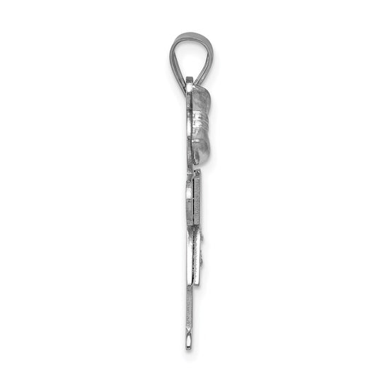 14k White Gold The Kids Medium Girl with Bow on Left AA Diamond Hugs Charm