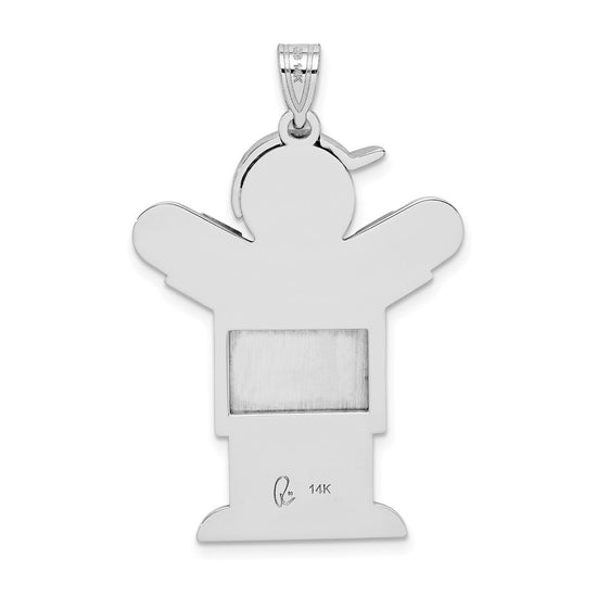14k White Gold The Kids Medium Girl with Bow on Right AA Diamond Kiss Charm