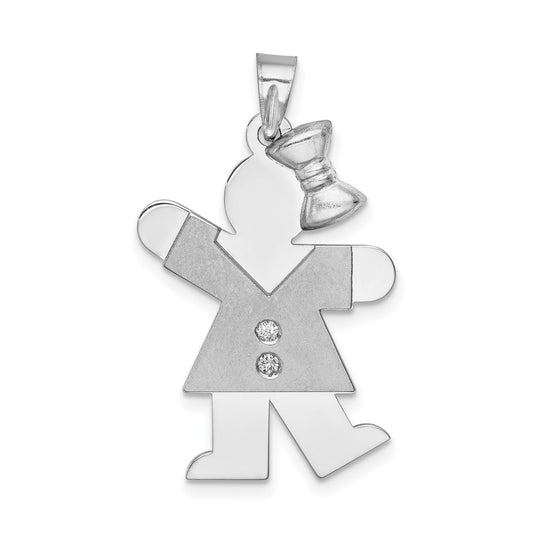 14k White Gold The Kids Medium Girl with Bow on Right AA Diamond Kiss Charm