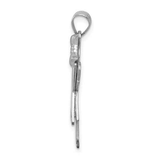 14k White Gold The Kids Medium Girl with Ruffles and Bow on Right AA Diamond Love Charm