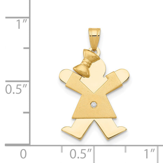 14k The Kids Small Girl with Bow on Left AA Diamond Joy Pendant