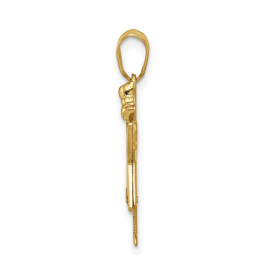 14k The Kids Small Girl with Ruffles and Bow on Right A Diamond Love Pendant