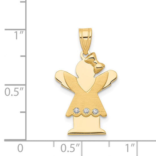 14k The Kids Small Girl with Ruffles and Bow on Right VS Diamond Love Pendant