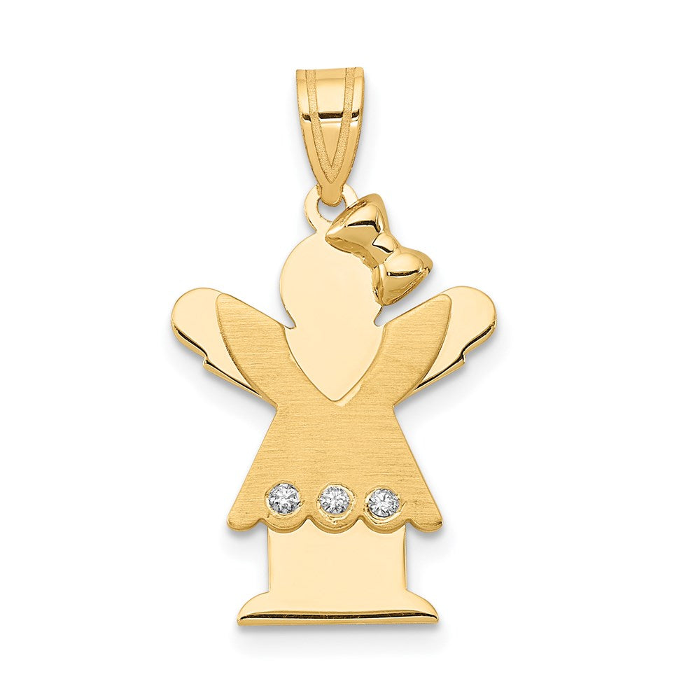 14k The Kids Small Girl with Ruffles and Bow on Right A Diamond Love Pendant