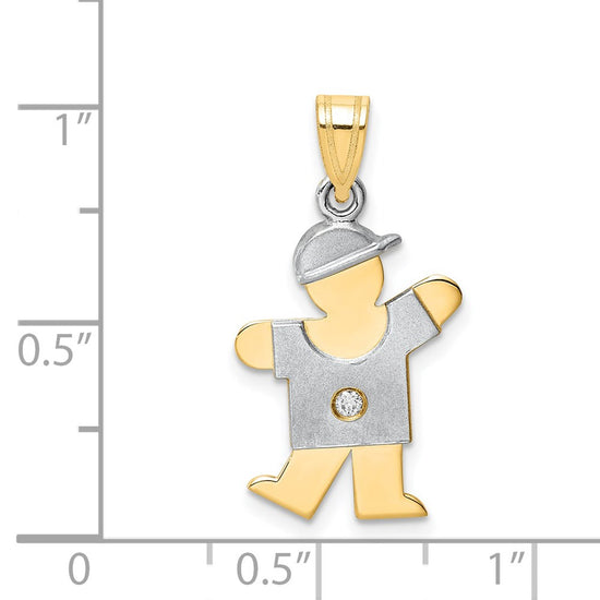14k Two-tone The Kids Small Boy with Hat on Left AA Diamond Kiss Pendant