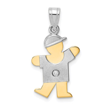 14k Two-tone The Kids Small Boy with Hat on Left AA Diamond Kiss Pendant