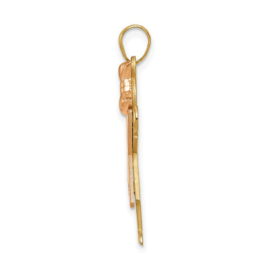 14k Two-tone The Kids Medium Girl with Ruffles and Bow on Right AA Diamond Love Pendant
