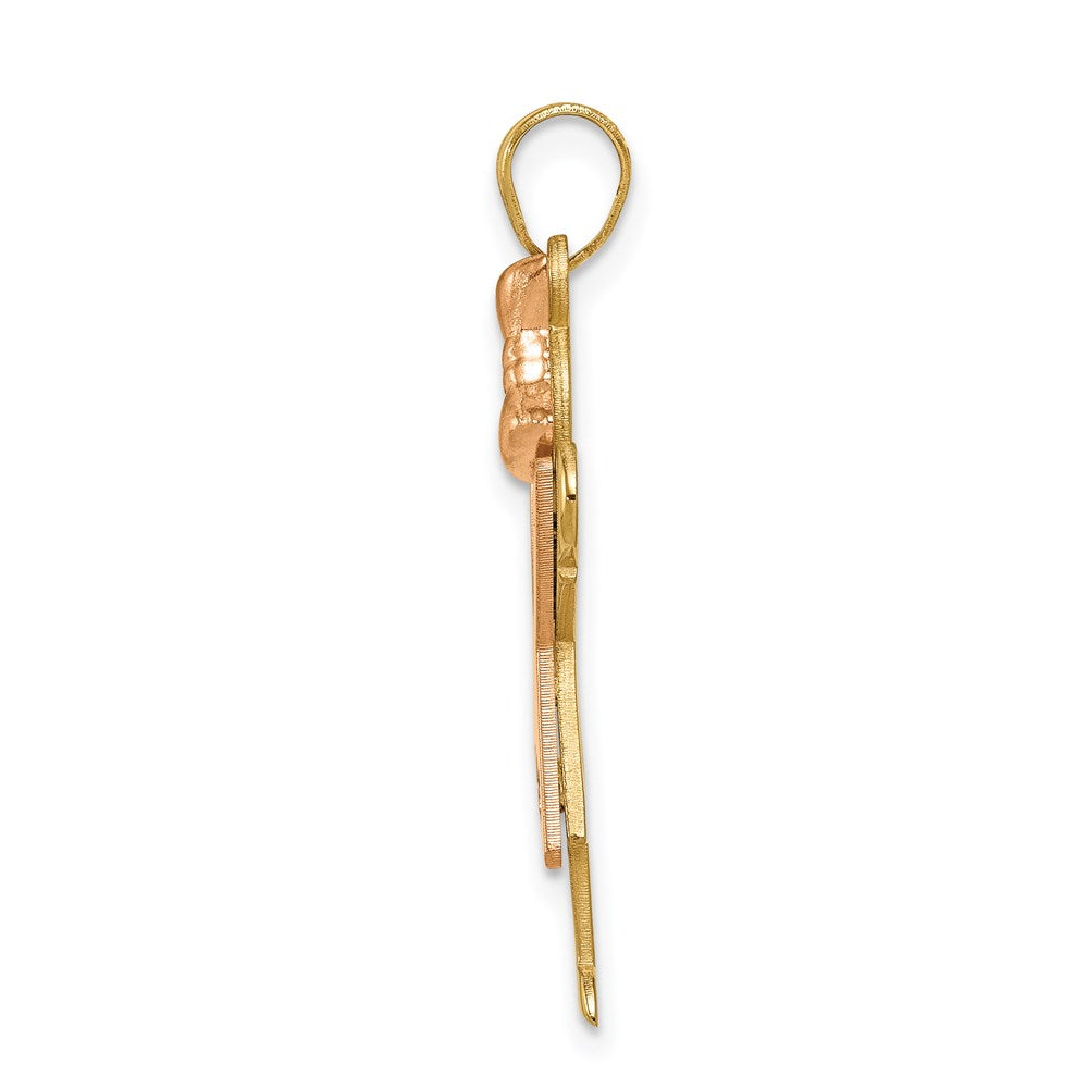 14k Two-tone The Kids Medium Girl with Ruffles and Bow on Right AA Diamond Love Pendant