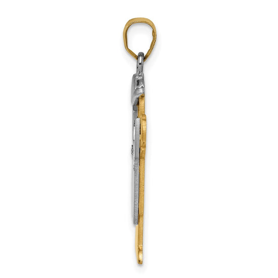 14k Two-tone The Kids Medium Boy in Overalls with Hat on Left AA Diamond Love Pendant