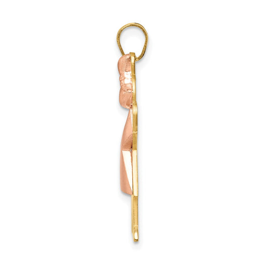 14k Two-tone The Kids Medium Puffed Girl with Bow on Right Engravable Kiss Charm