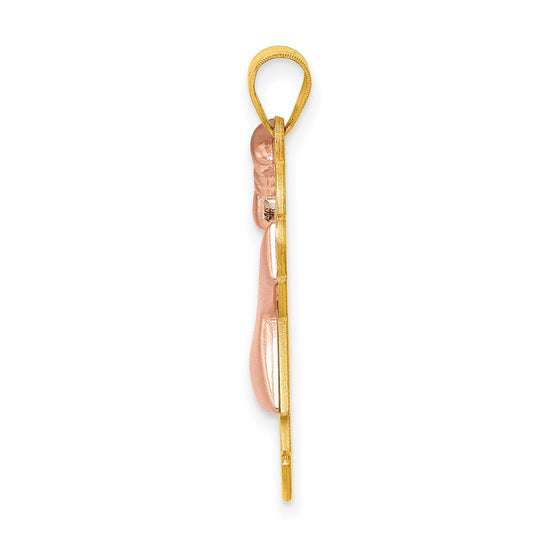 14k Two-tone The Kids Medium Puffed Girl with Bow on Left Engravable Joy Charm
